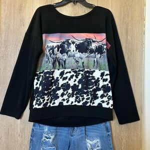 Black Cow Print Sweater